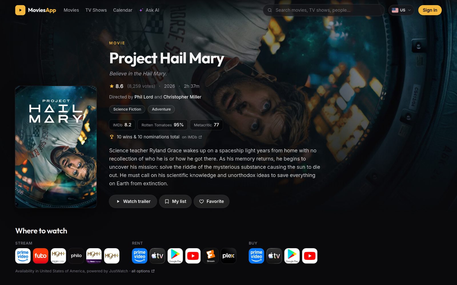 Project Hail Mary detail page