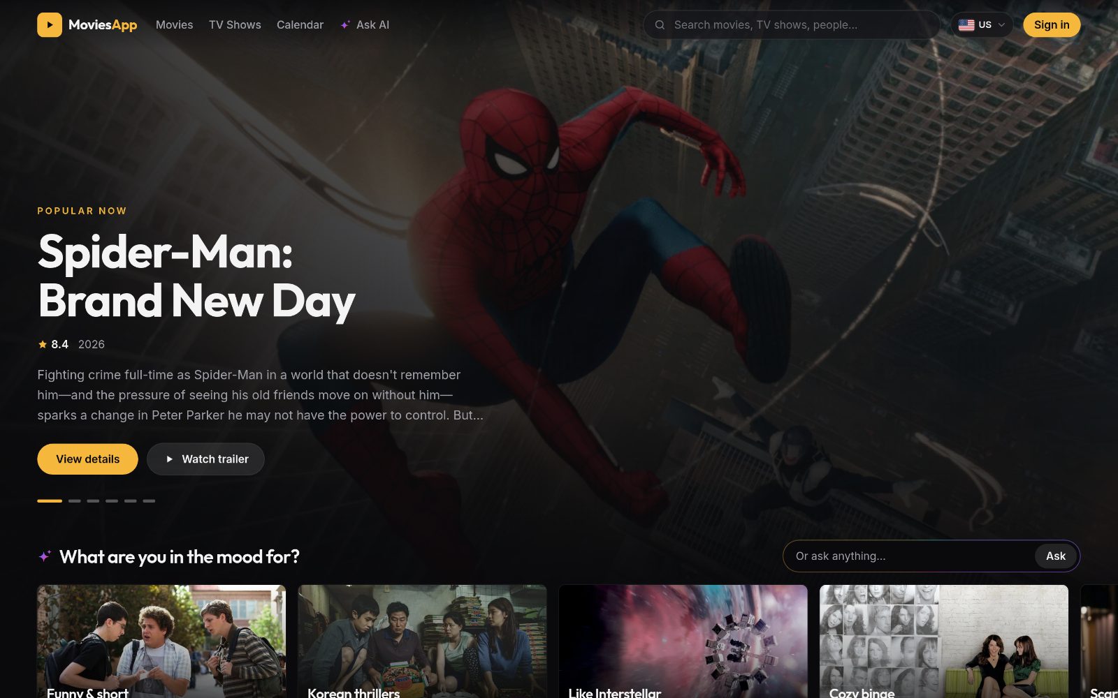 MoviesApp home page